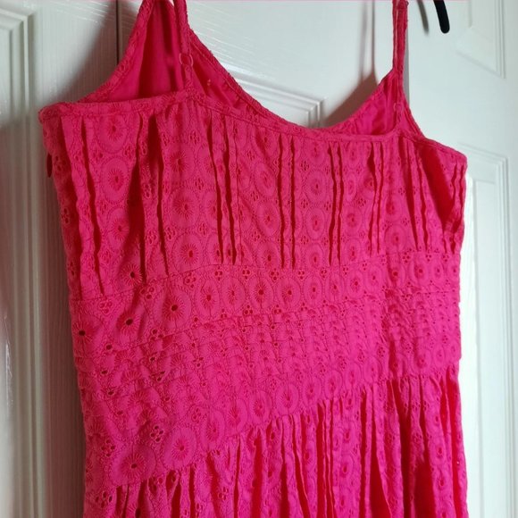NWT HP⭐ Ann Taylor Petite Eyelet Lace Fuchsia Hot Pink Sundress Size 10P - Picture 3 of 7